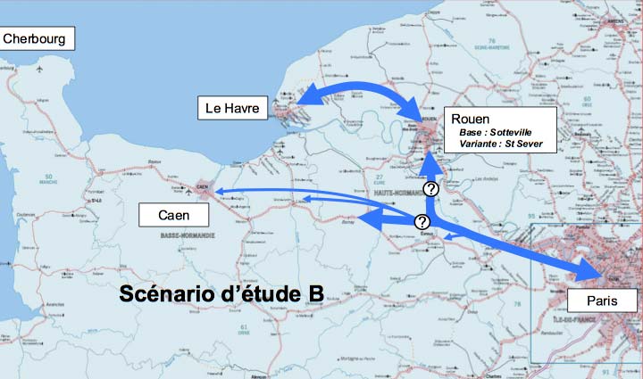Le scénario sud : la fourche du Y se situe au nord d'Evreux. Une option permettrai de relier Rouen et Evreux. Ce scénario est peu convaincant pour les bas-normands.
